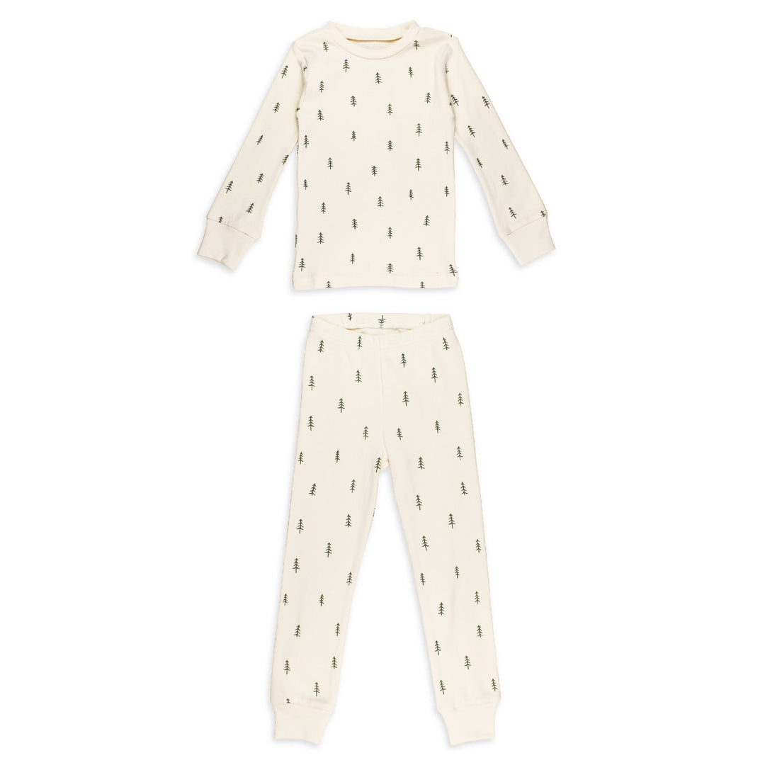 Kids' Organic L/Sleeve PJ Set in Buttercream Tree.