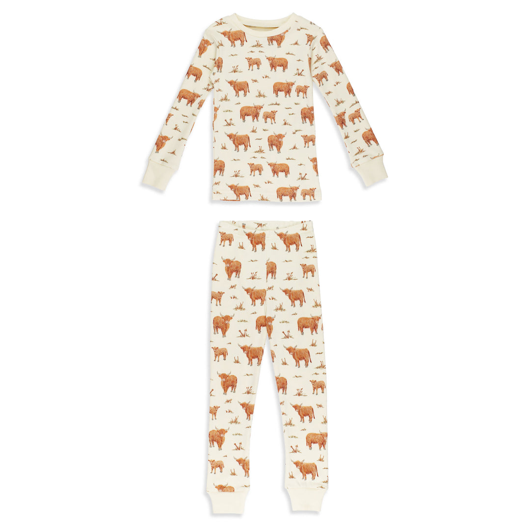 Kids' Organic L/Sleeve PJ Set in Highland Cow.