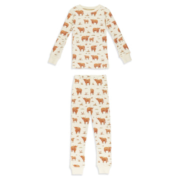 Kids' Organic L/Sleeve PJ Set in Highland Cow.