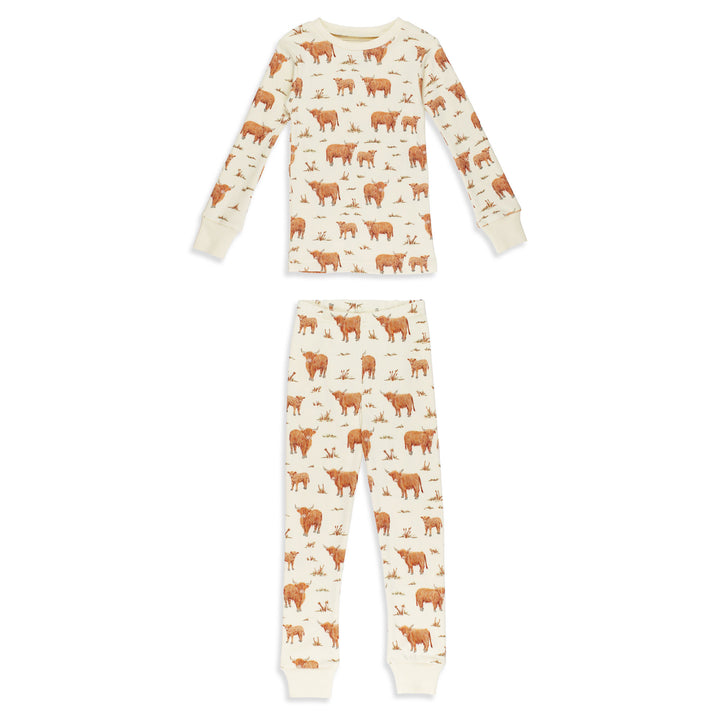 Kids' Organic L/Sleeve PJ Set in Highland Cow.