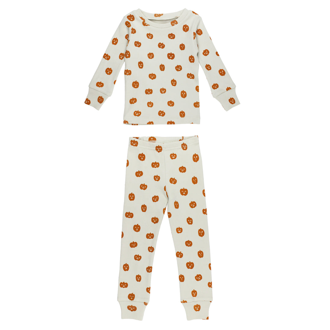 Kids' Organic L/Sleeve PJ Set in Jack-o-Lanterns.