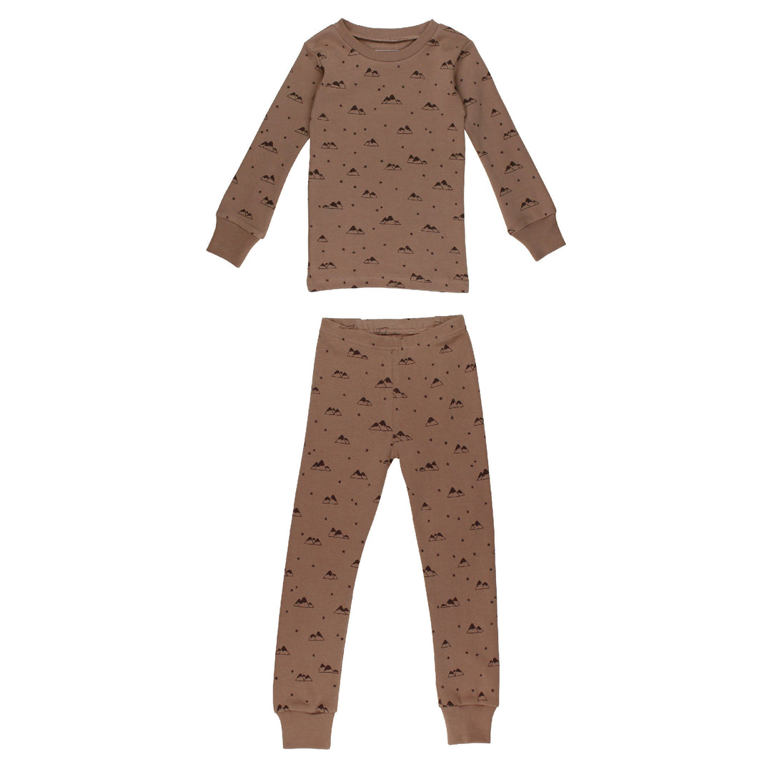 Kids' Organic L/Sleeve PJ Set in Latte Mountain.