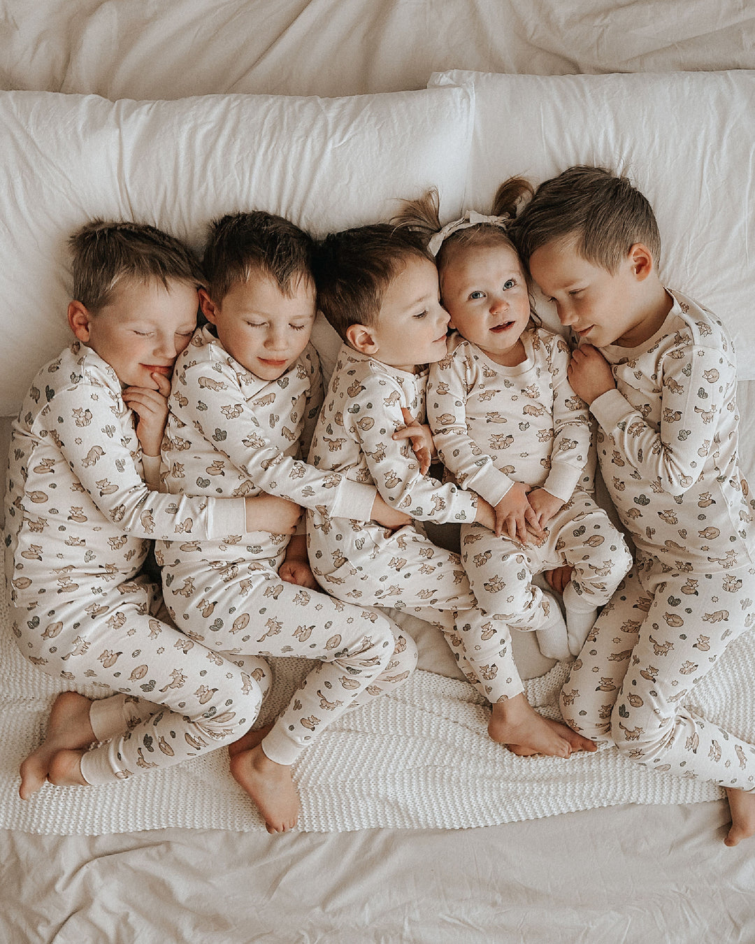 Child wearing Kids' Organic L/Sleeve PJ Set in Little Fox.