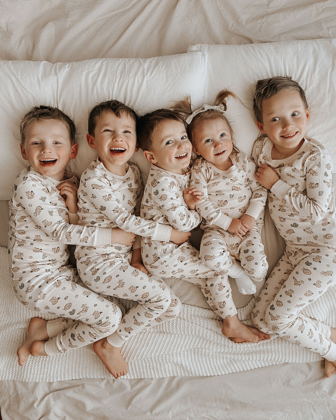 Child wearing Kids' Organic L/Sleeve PJ Set in Little Fox.