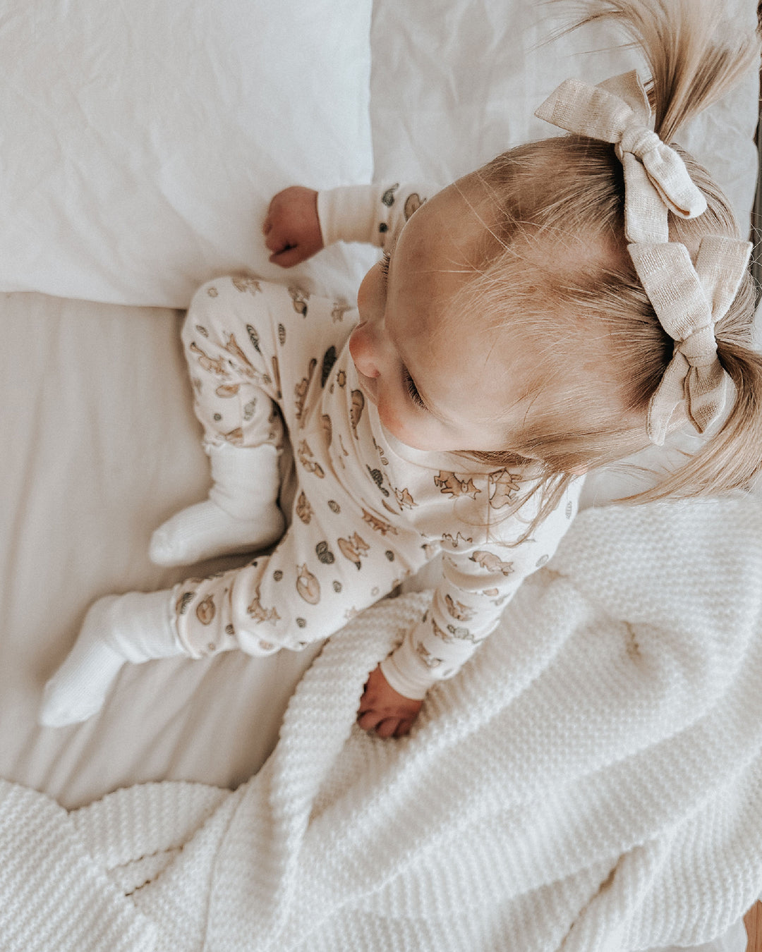 Child wearing Kids' Organic L/Sleeve PJ Set in Little Fox.