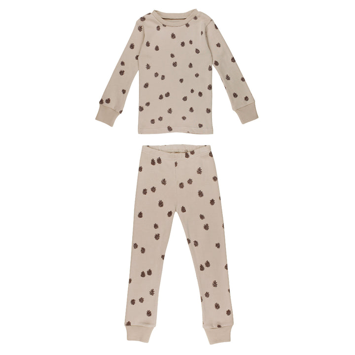 Kids' Organic L/Sleeve PJ Set in Oatmeal Pinecone.