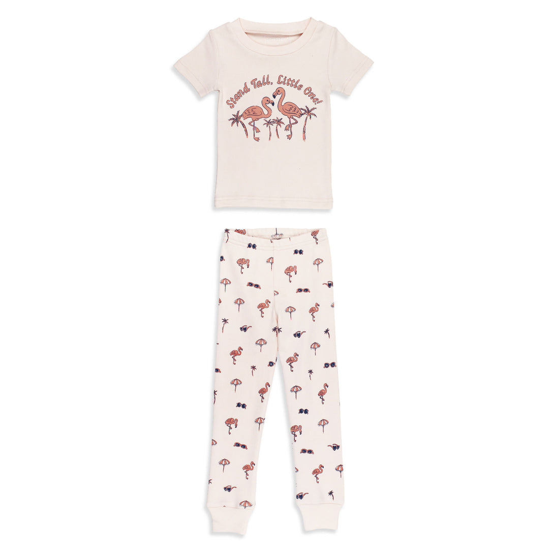 Kids' Organic S/Sleeve PJ Set in Flamingo.