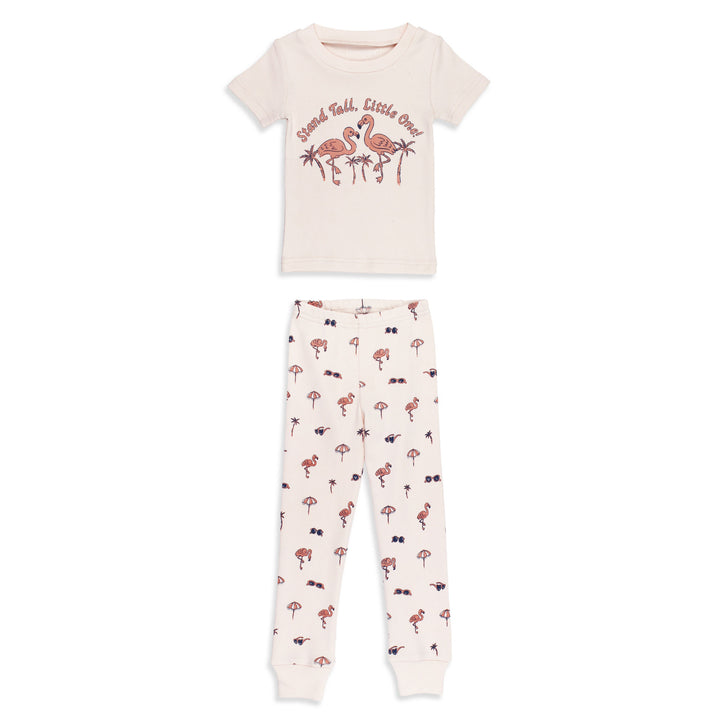 Kids' Organic S/Sleeve PJ Set in Flamingo.