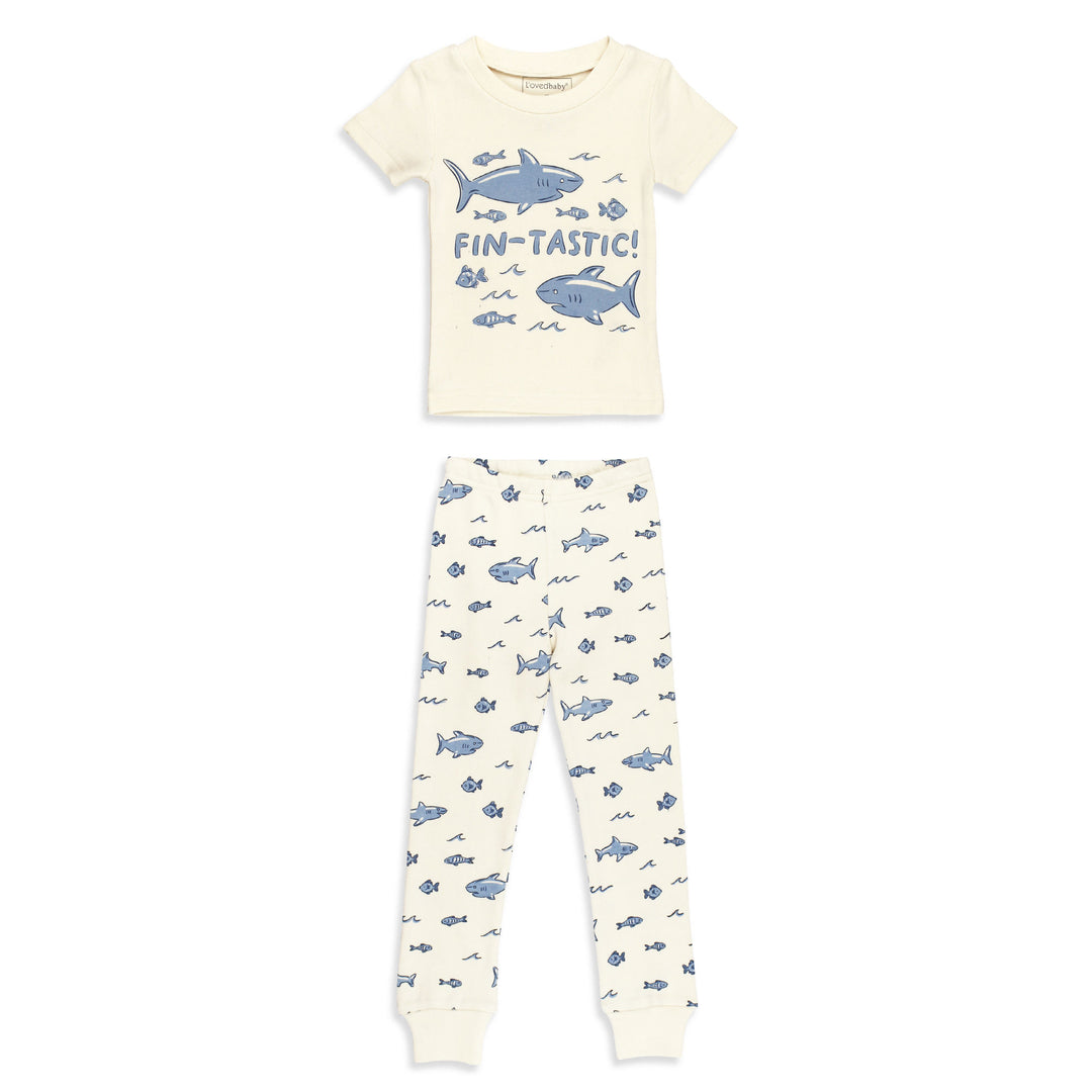 Kids' Organic S/Sleeve PJ Set in Shark.