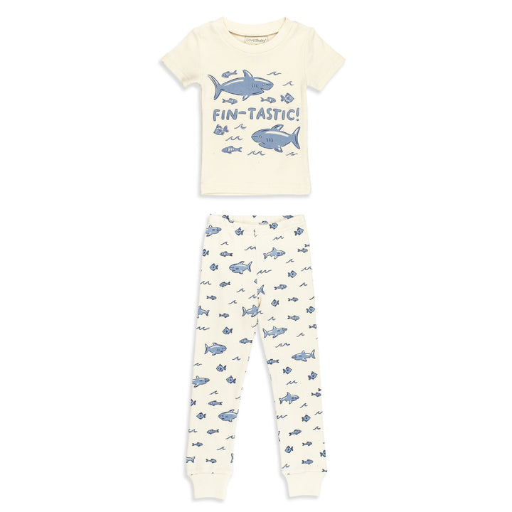 Kids' Organic S/Sleeve PJ Set in Shark.