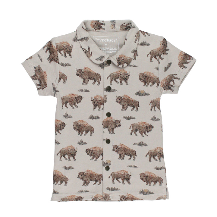 Kids' Organic Button-Up S/Sleeve in Bison.