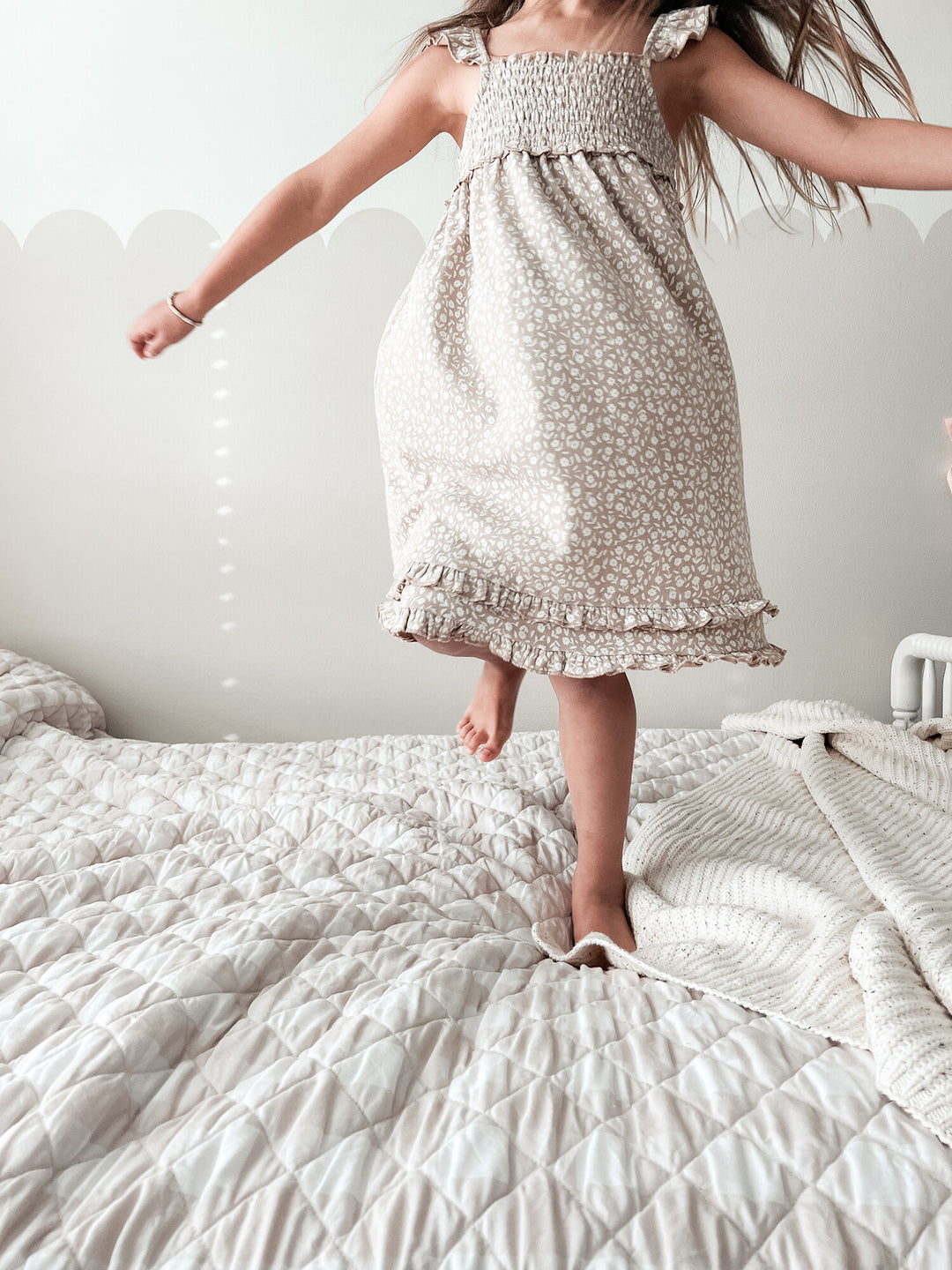 smocked summer dress Oatmeal Ditsy Floral