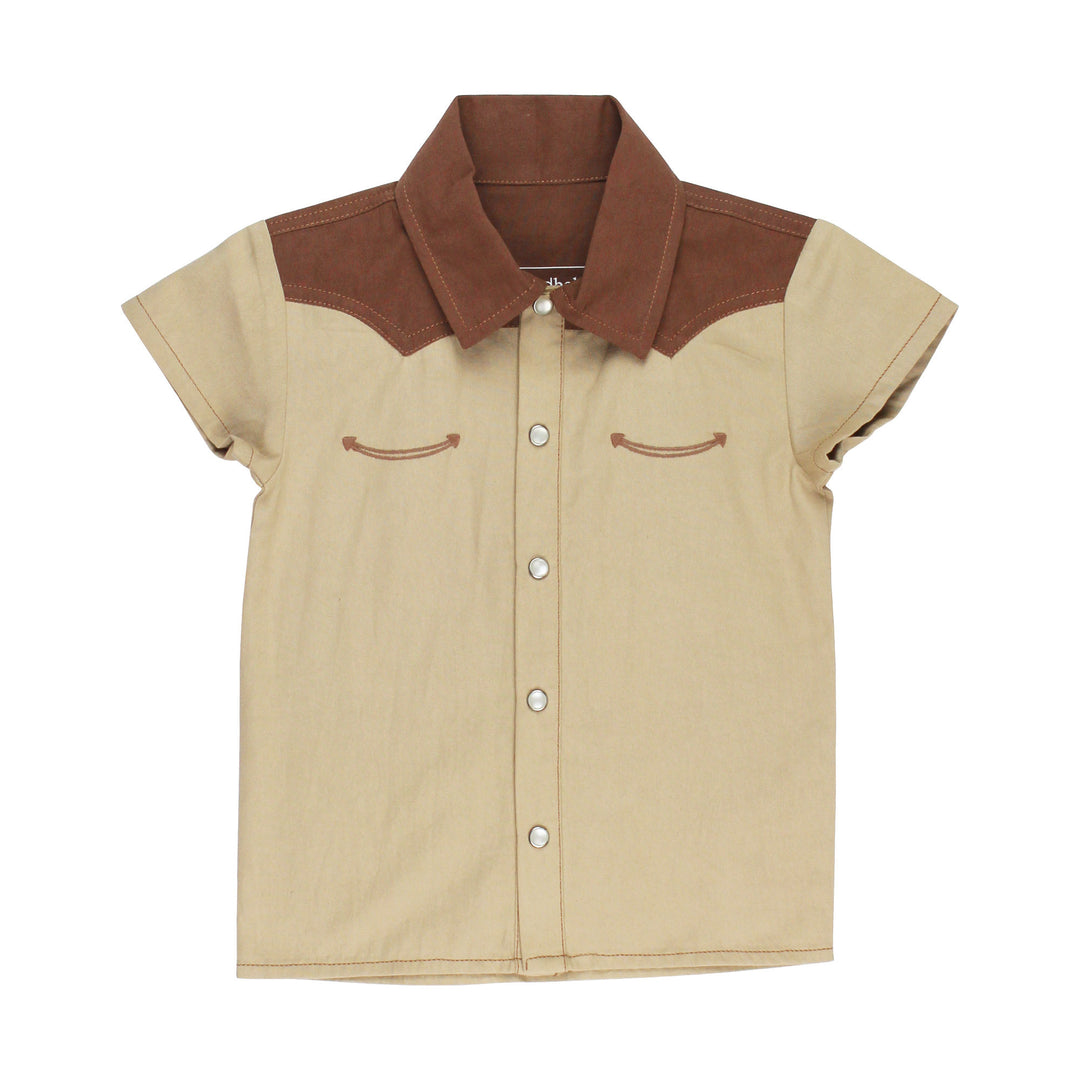 Kids' Western Button-Up Shirt in Oatmeal, a light tan color.