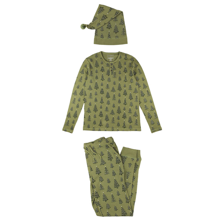 Men's Holiday Thermal PJ & Cap Set in Twinkle Tree.