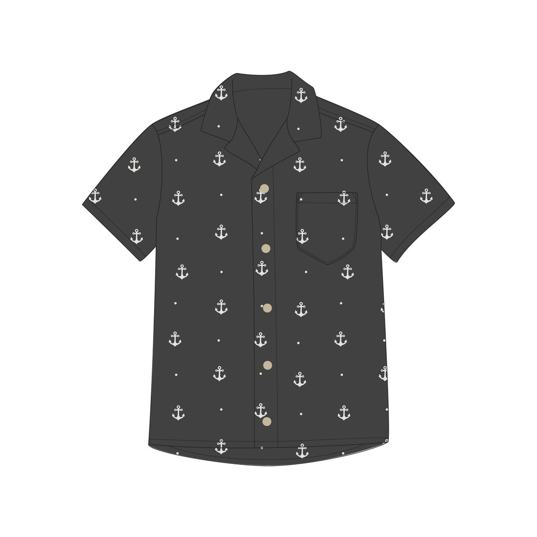 Men's Muslin Button-Up S/Sleeve in Chia Anchor.