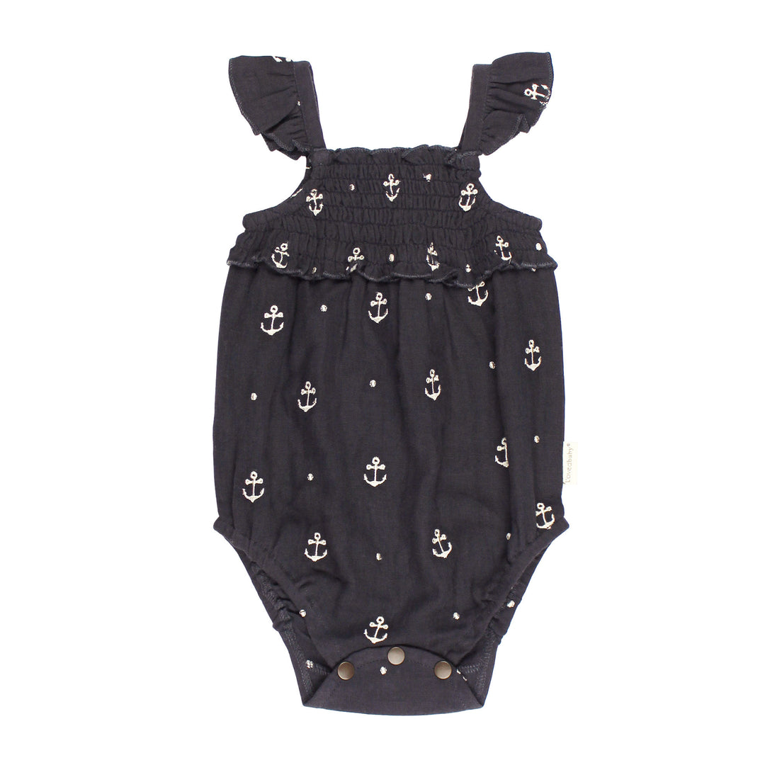Organic Muslin Sleeveless Bodysuit in Chia Anchor.