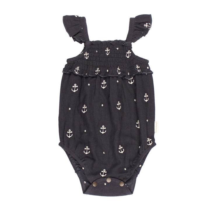 Organic Muslin Sleeveless Bodysuit in Chia Anchor.