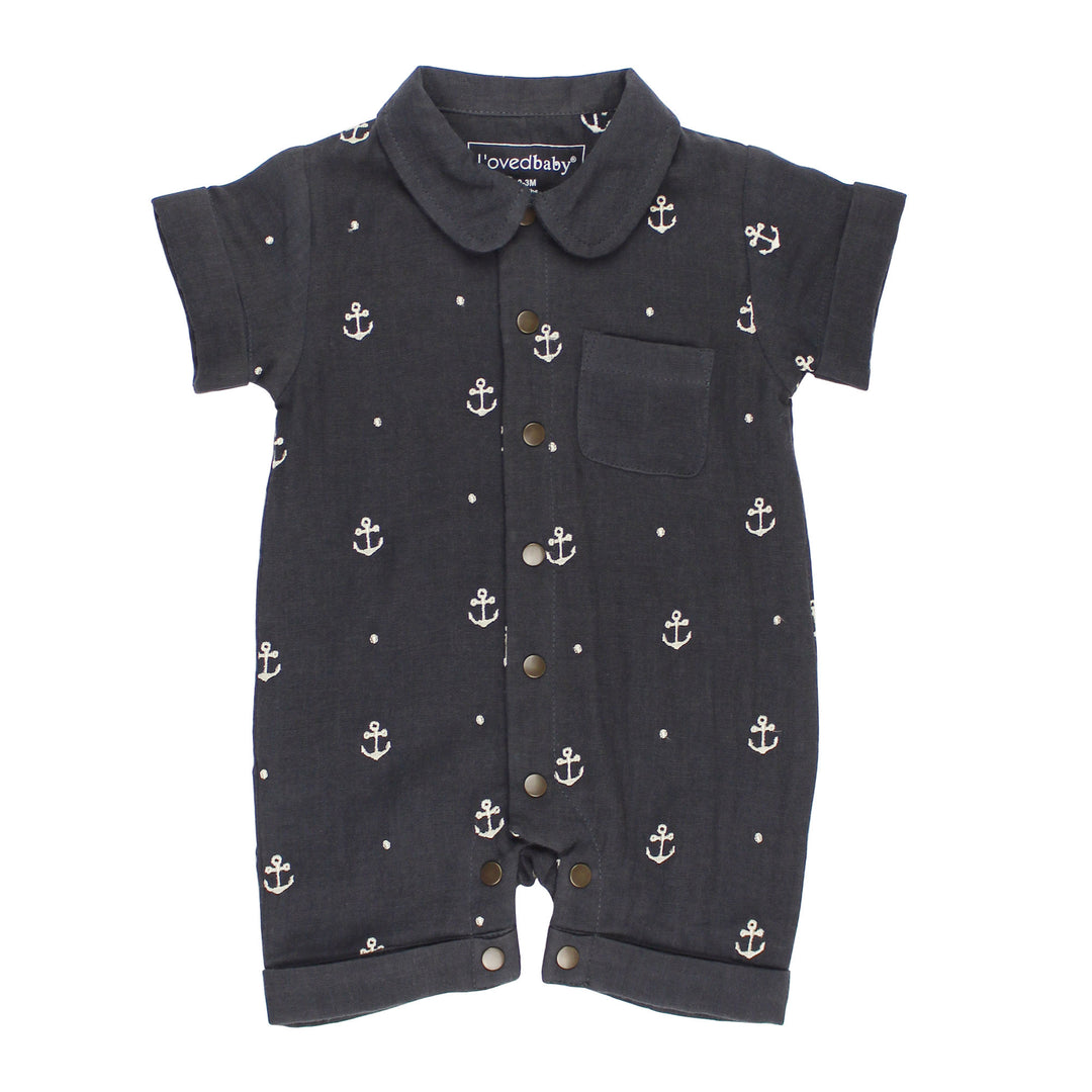 Organic Muslin S/Sleeve Coverall in Chia Anchor.