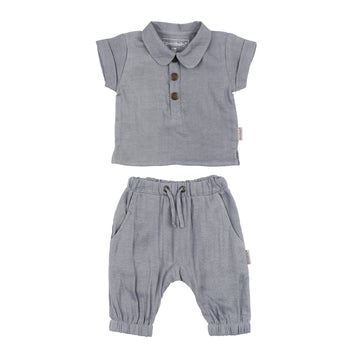 Organic Muslin Tee & Harem Pant Set in Blueberry.