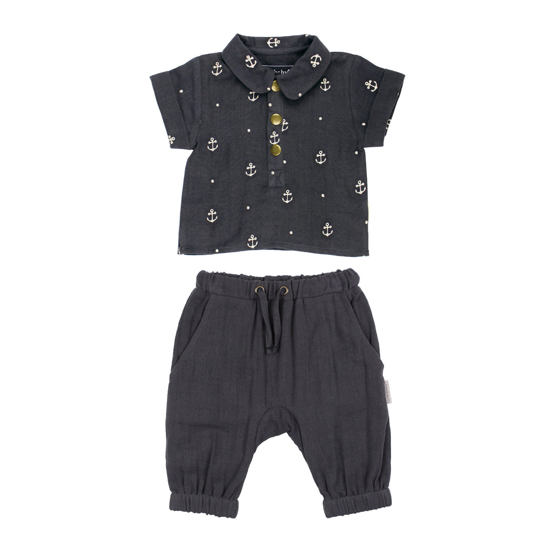 Organic Muslin Tee & Harem Pant Set in Chia Anchor.