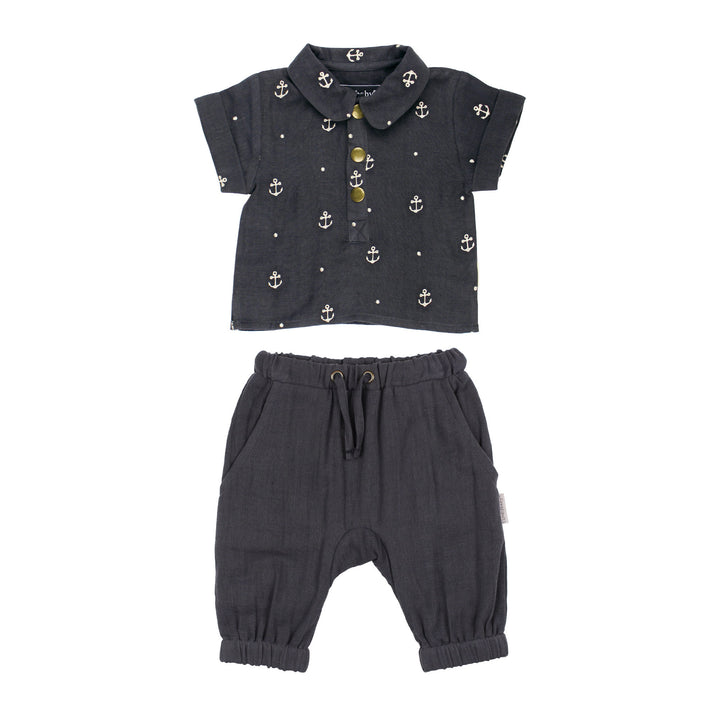 Organic Muslin Tee & Harem Pant Set in Chia Anchor.