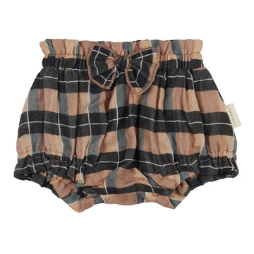 Organic Muslin Ruffle Bloomer in Adobe Chia Plaid.