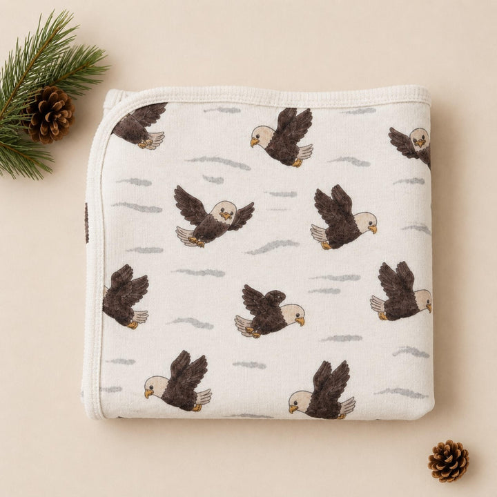 Child wearing Organic Blanket in Bald Eagle.