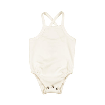 Organic Criss-Cross Bodysuit in Buttercream, Flat