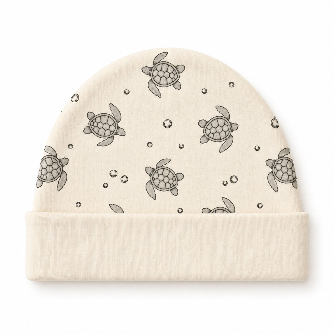 Reversible Organic Beanie in Sea Turtles.