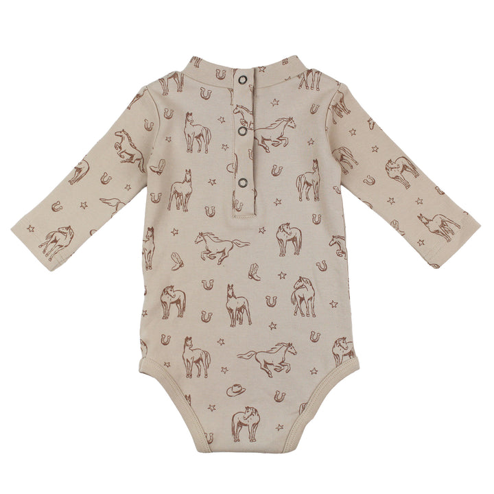 Back view of Organic Mock-Neck Bodysuit in Mini Buckaroo.