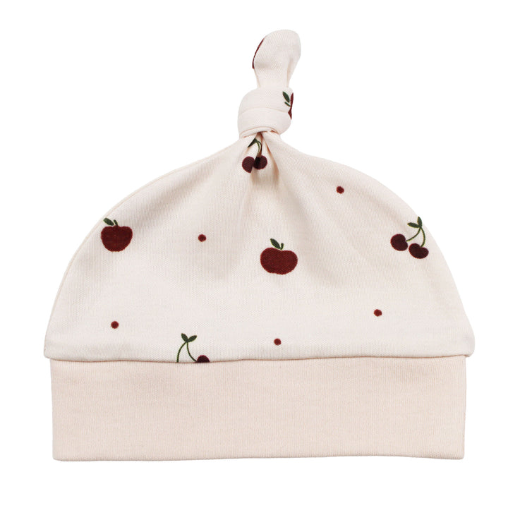 Organic Knotted Hat in Cherry Apple.