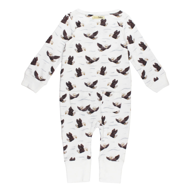 Back view of Organic Footless 2-Way Zipper Romper in Bald Eagle.