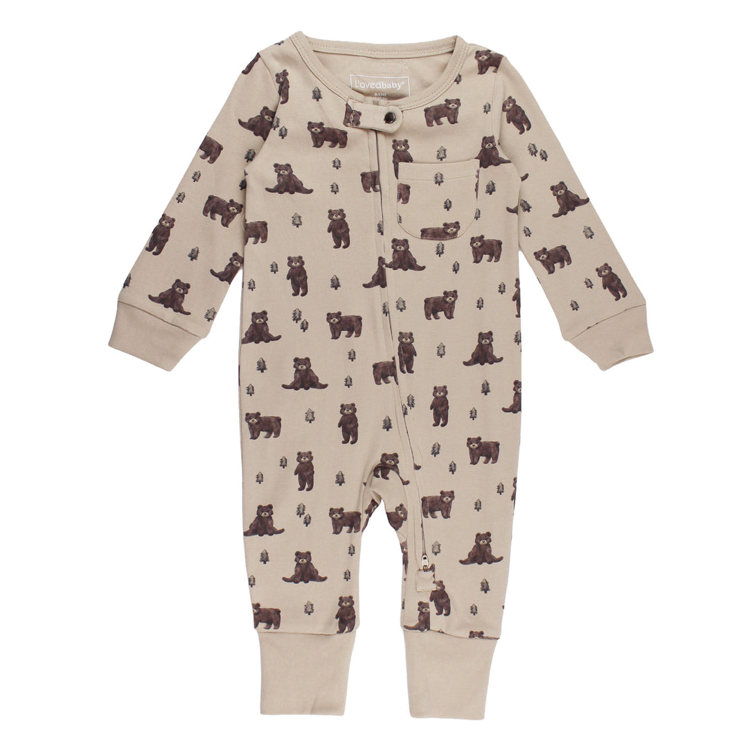 Organic Footless 2-Way Zipper Romper in Black Bear.