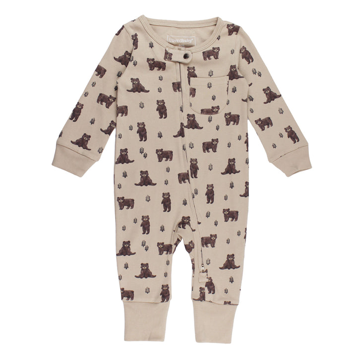 Organic Footless 2-Way Zipper Romper in Black Bear.