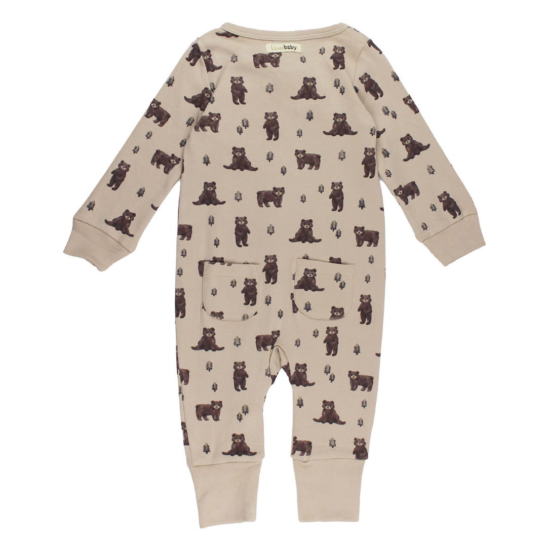 Back view of Organic Footless 2-Way Zipper Romper in Black Bear.