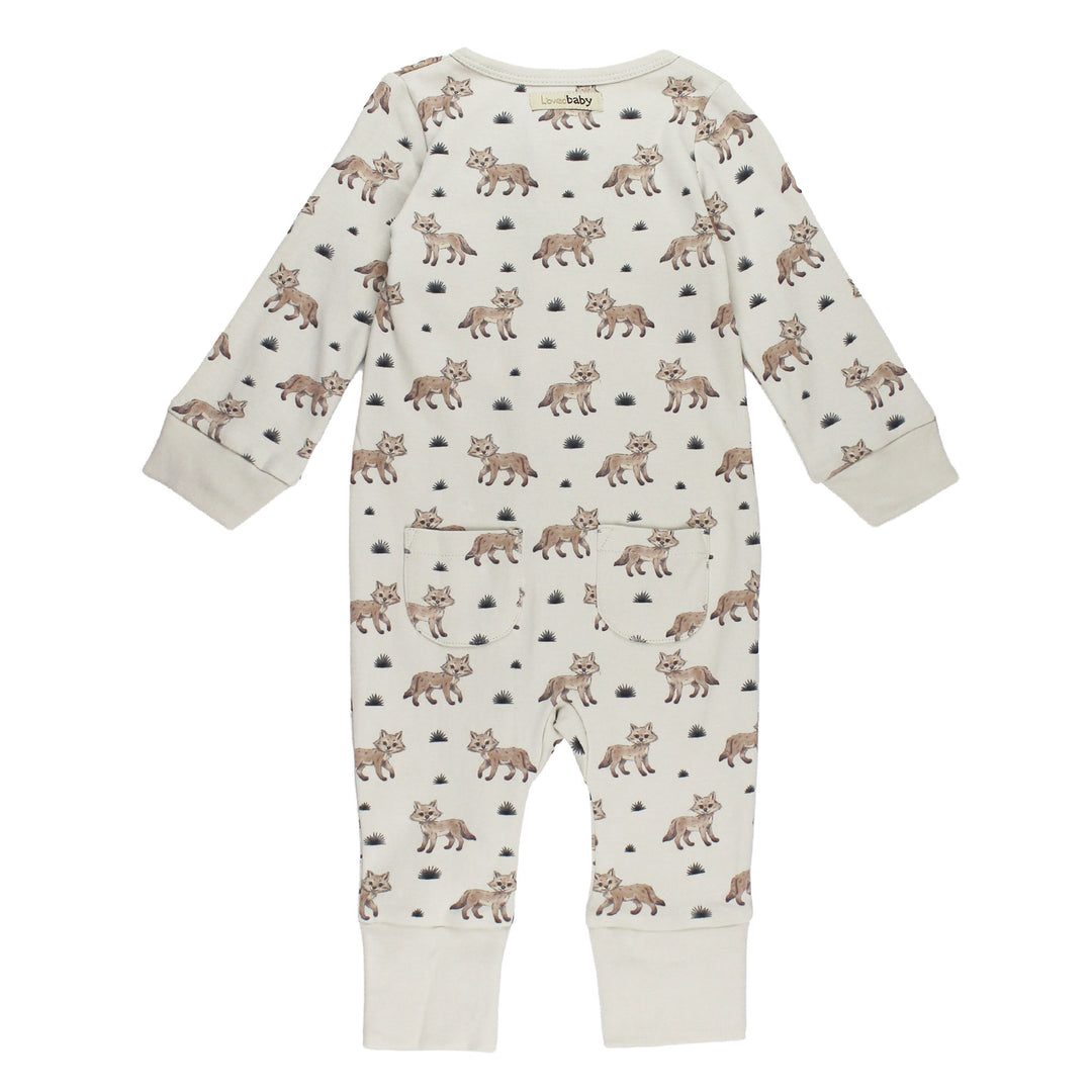 Back view of Organic Footless 2-Way Zipper Romper in Coyote.