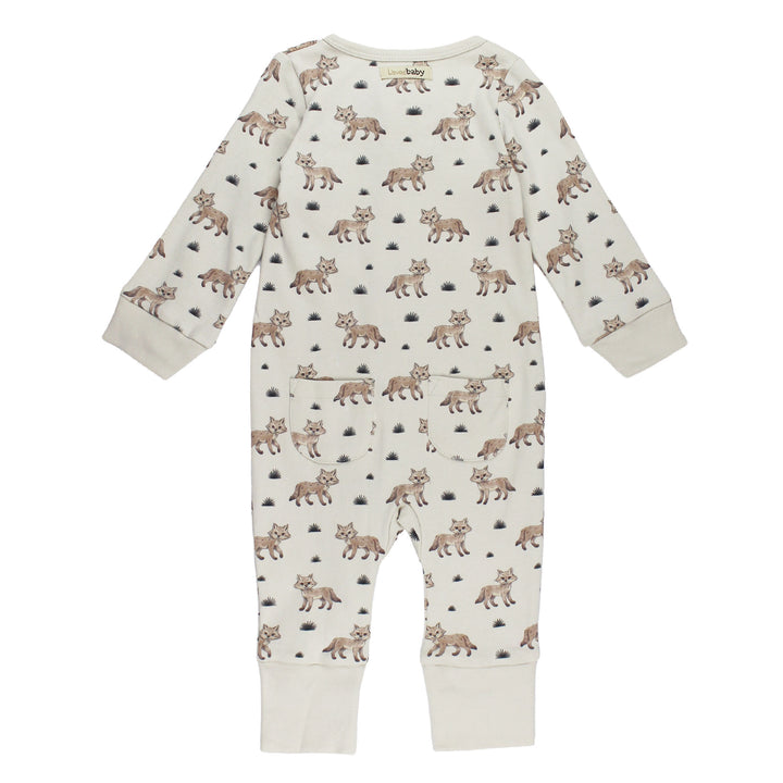 Back view of Organic Footless 2-Way Zipper Romper in Coyote.