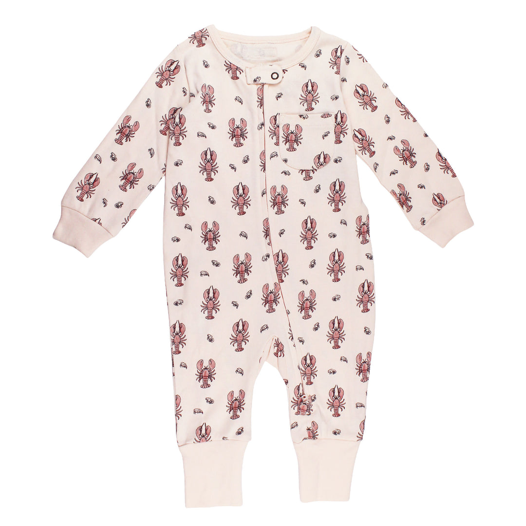 Organic Footless 2-Way Zipper Romper in Lobster.