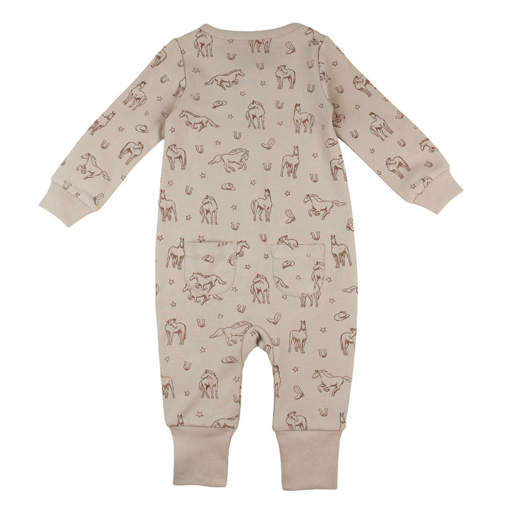 Back view of Organic Footless 2-Way Zipper Romper in Mini Buckaroo.