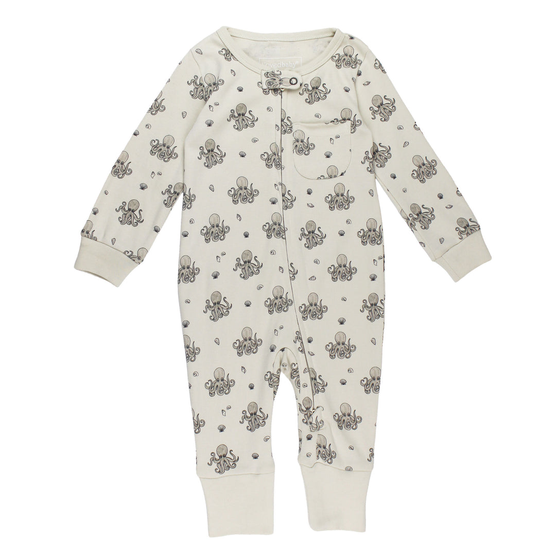 Organic Footless 2-Way Zipper Romper in Octopus.