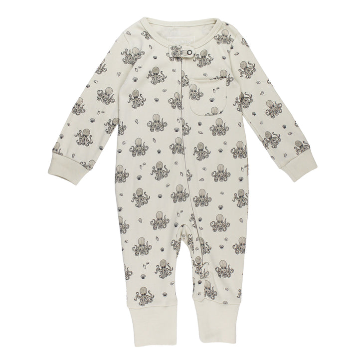 Organic Footless 2-Way Zipper Romper in Octopus.