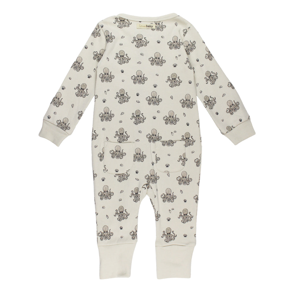 Back view of Organic Footless 2-Way Zipper Romper in Octopus.