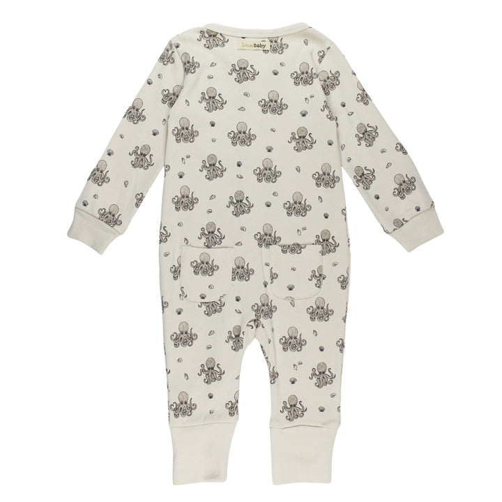 Back view of Organic Footless 2-Way Zipper Romper in Octopus.