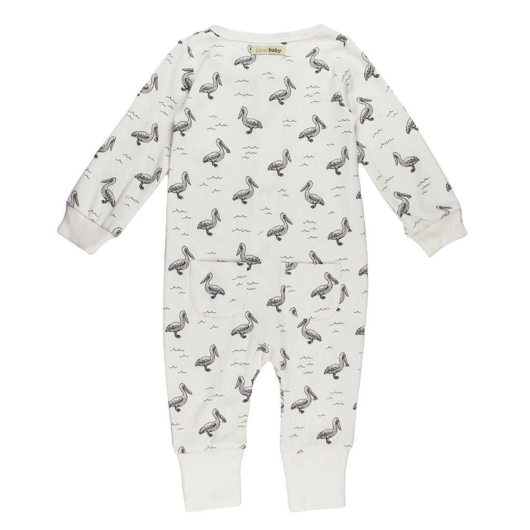 Back view of Organic Footless 2-Way Zipper Romper in Pelican.