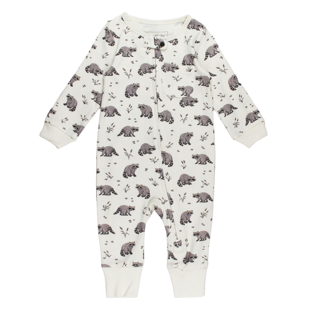 Organic Footless 2-Way Zipper Romper in Raccoon.