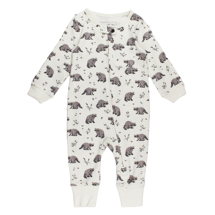 Organic Footless 2-Way Zipper Romper in Raccoon.