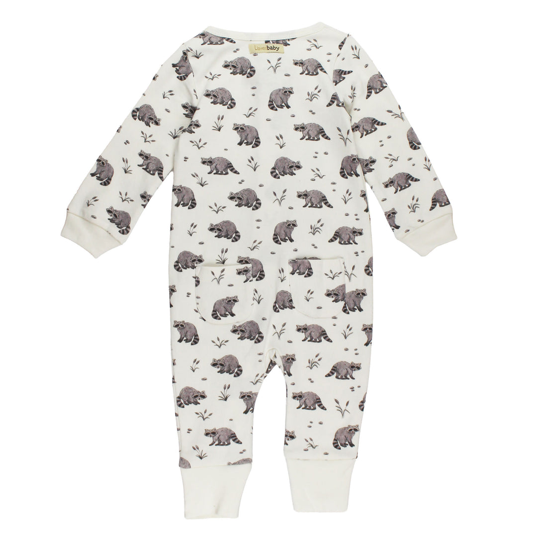 Back view of Organic Footless 2-Way Zipper Romper in Raccoon.
