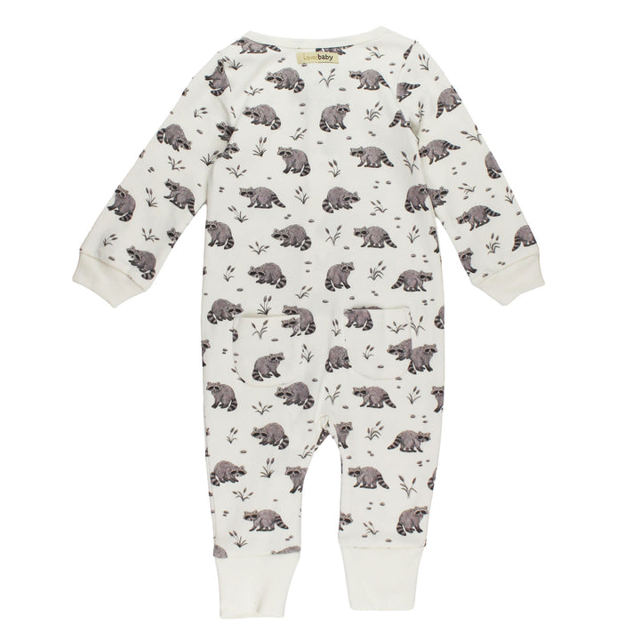 Back view of Organic Footless 2-Way Zipper Romper in Raccoon.