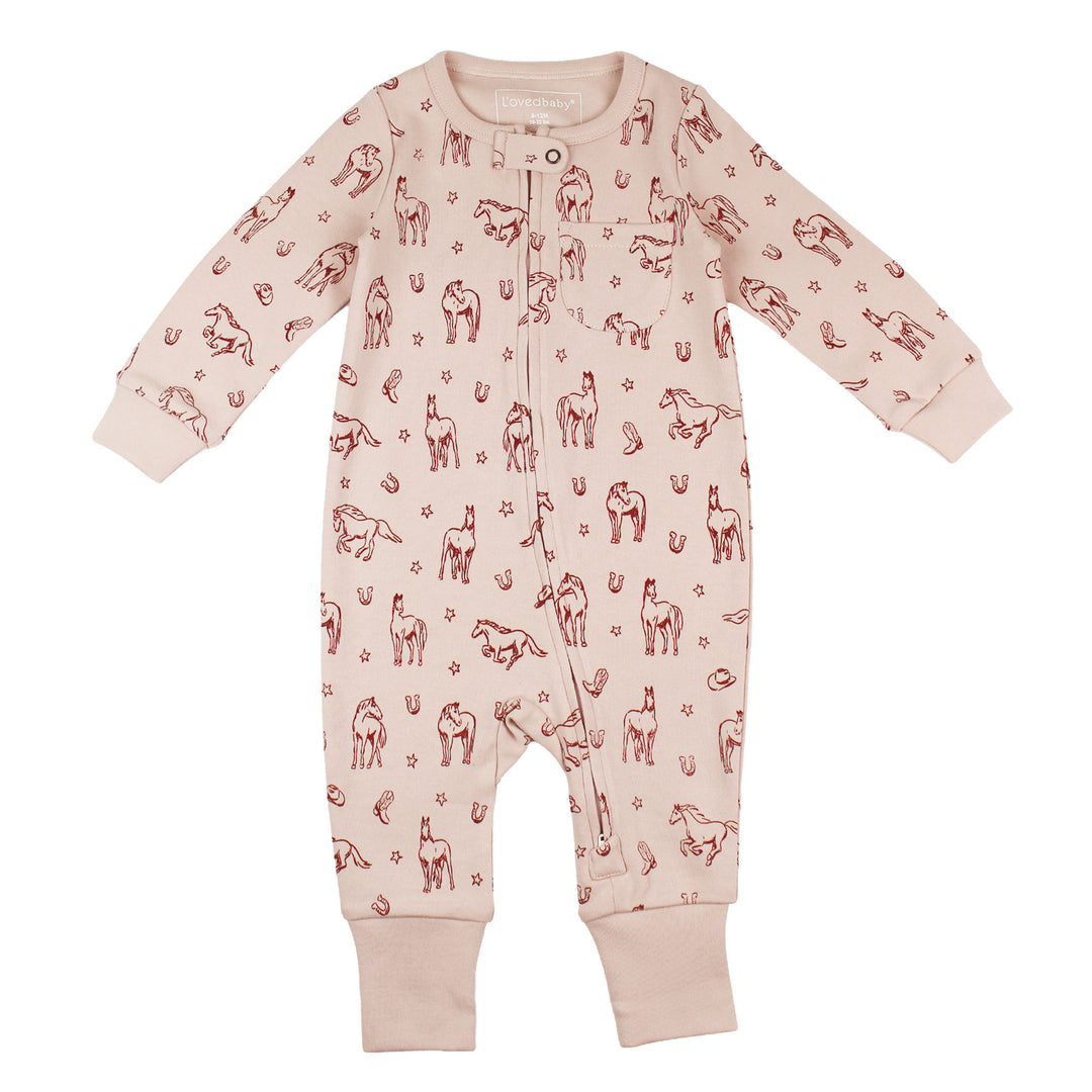 Organic Footless 2-Way Zipper Romper in Rodeo Rose.