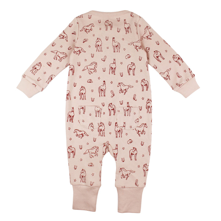 Back view of Organic Footless 2-Way Zipper Romper in Rodeo Rose.